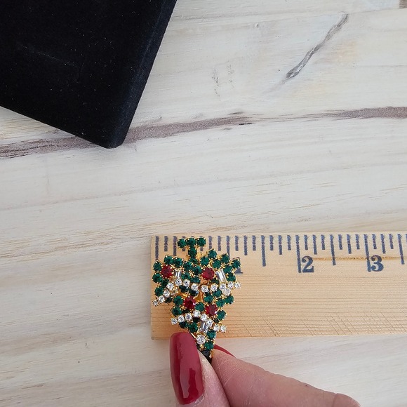 Eisenberg Ice Christmas Tree Pin Rhinestone Green Red Gold Tone‎ Brooch - Picture 10 of 16